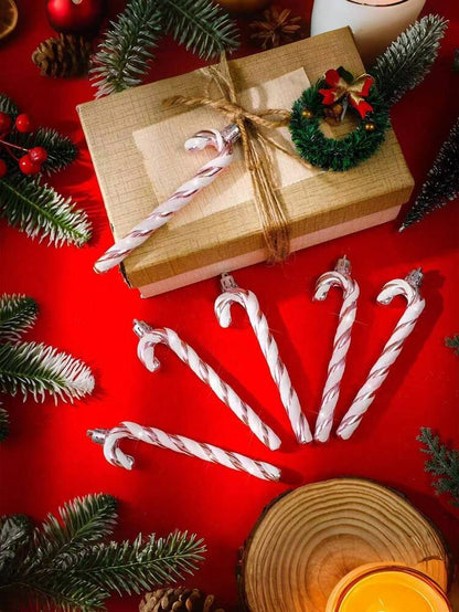 12pcs Pink Glitter Candy Cane Christmas Ornaments, 5.5" Plastic Hanging Decorations for Christmas Trees & Holiday Displays