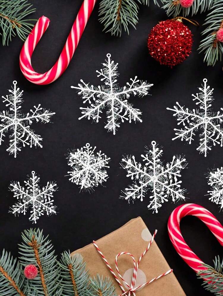 30pcs Artificial White Snowflake Christmas Tree Decorations, Hanging Winter Ornaments for Christmas Trees & Holiday Home Decor