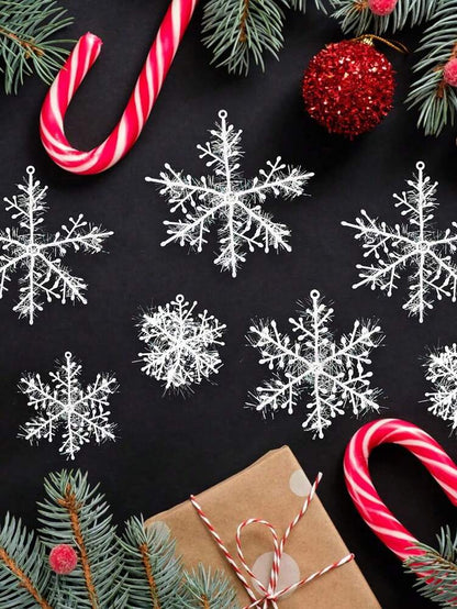 30pcs Artificial White Snowflake Christmas Tree Decorations, Hanging Winter Ornaments for Christmas Trees & Holiday Home Decor
