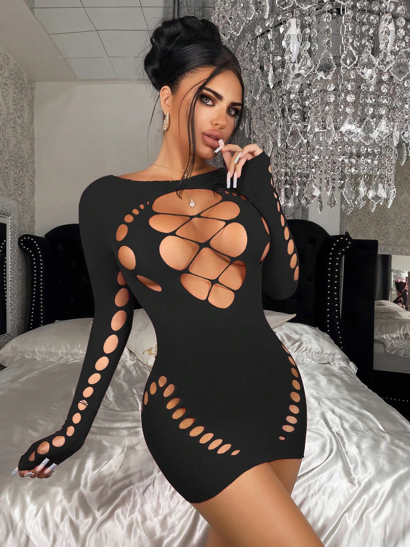Semi-Sheer Fishnet Bodycon Dress for Party Nightclub and Beach