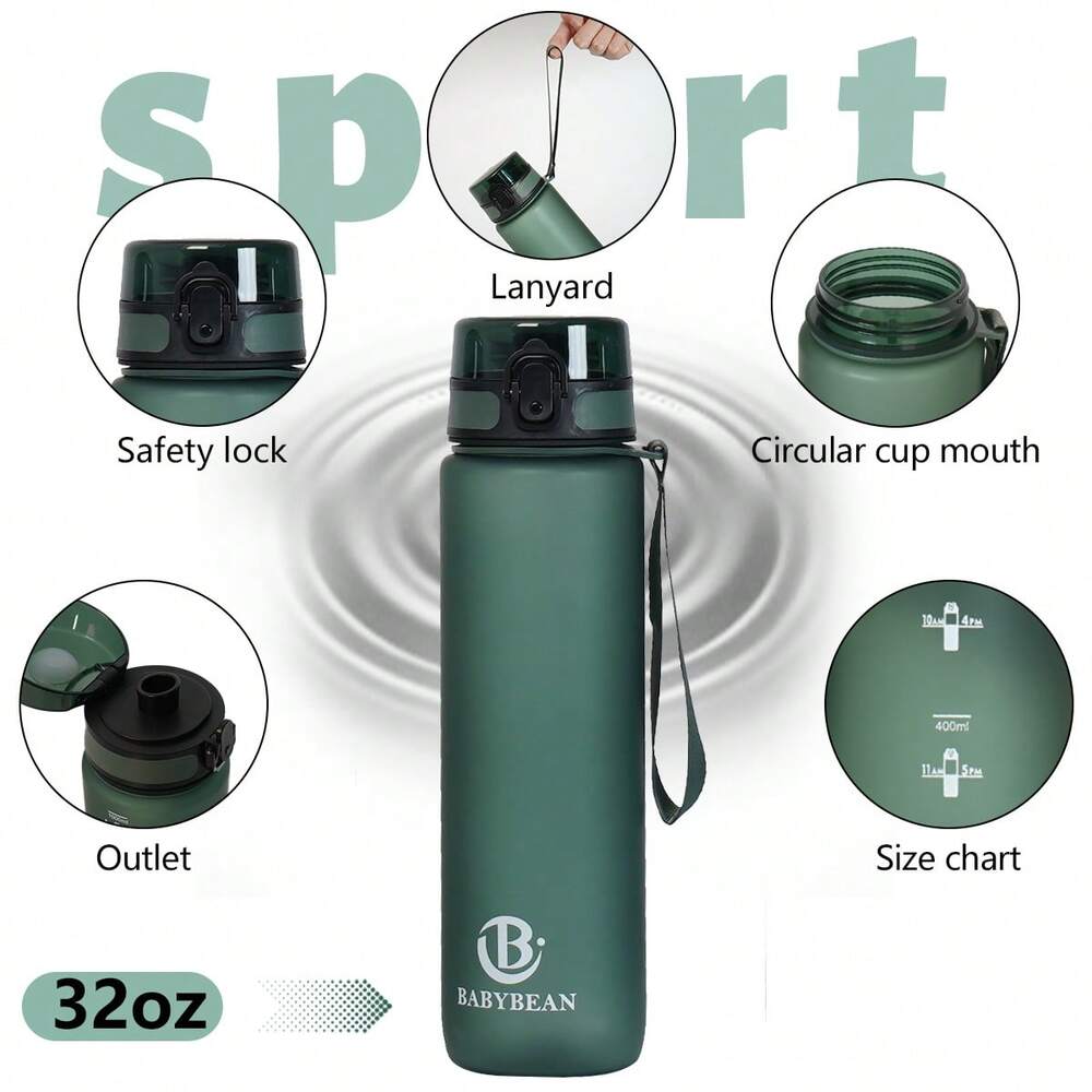 34oz Sports Water Bottle with Time Marker & Carry Strap, Leak-Proof Large Capacity Reusable Bottle for Gym, School, Biking & Outdoor Fitness (1pc)