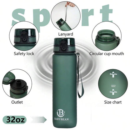 34oz Sports Water Bottle with Time Marker & Carry Strap, Leak-Proof Large Capacity Reusable Bottle for Gym, School, Biking & Outdoor Fitness (1pc)