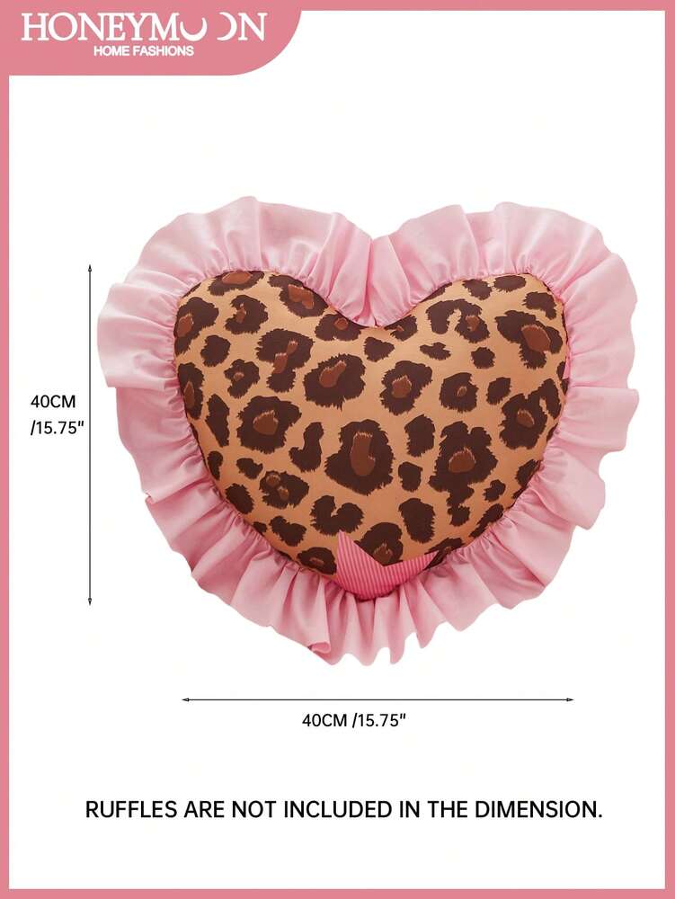 1pc Leopard Print Heart-Shaped Throw Pillow, Romantic French Ruffle Design, Decorative Cushion for Sofa, Bedroom or Living Room, OEKO-TEX Certified