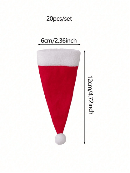 24pcs Mini Santa Hats, Red and White Pom-Pom Table Accessories for Christmas Dining, Wine Bottles, and Party Decorations