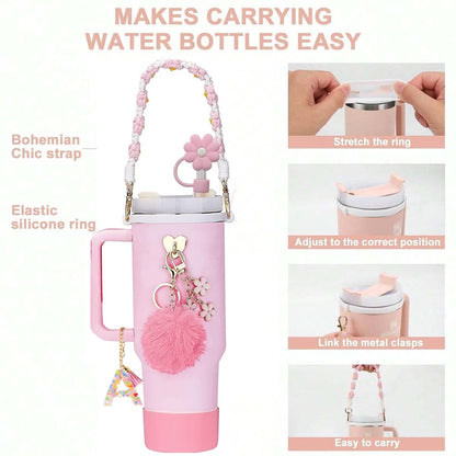 Cup Decoration Accessories, 8–9mm Straw Cap & Silicone Boots Set for 30/40oz Tumblers, Cute DIY Cup Accessories