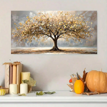 1pc Tree of Life Canvas Wall Art, Golden Autumn Landscape Print, Modern Minimalist Home Decor for Living Room or Bedroom