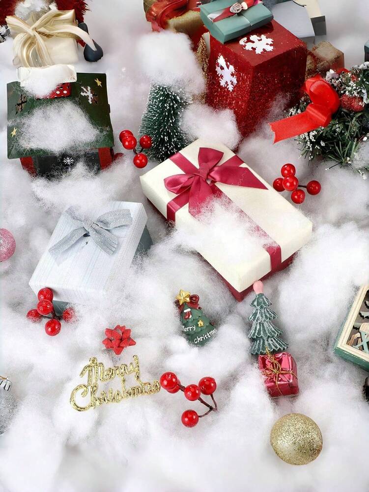 300g Artificial Christmas Snow Decor, Soft Fiber Fluffy Snow Blanket for Tree Skirts, Winter Villages, and Indoor Holiday Scenes