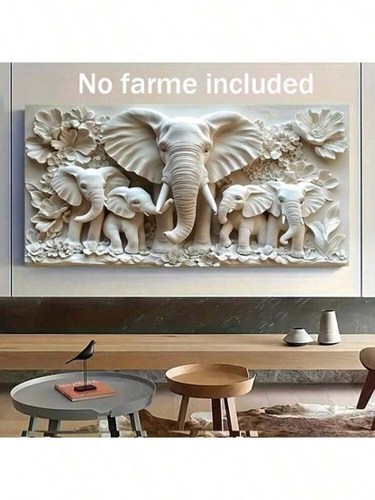 2D Frameless Elephant Wall Art Canvas, Contemporary African Wildlife Print for Living Room, Bedroom or Office, Minimalist Animal Home Decor (1pc)