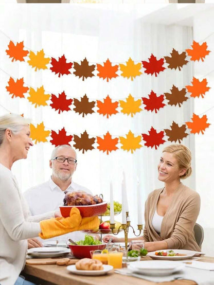 36pcs Autumn Felt Leaf Garland Set, Maple Leaf Banners for Fall Wall, Table & Home Decorations