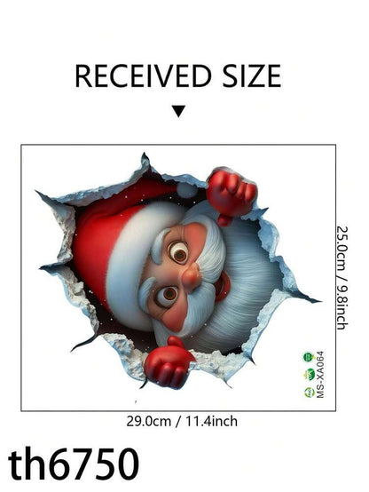 3D Santa Claus Wall Decal Sticker, DIY Breakthrough Vinyl Mural, Removable Christmas Decoration for Home, Office, or Holiday Party Background Decor