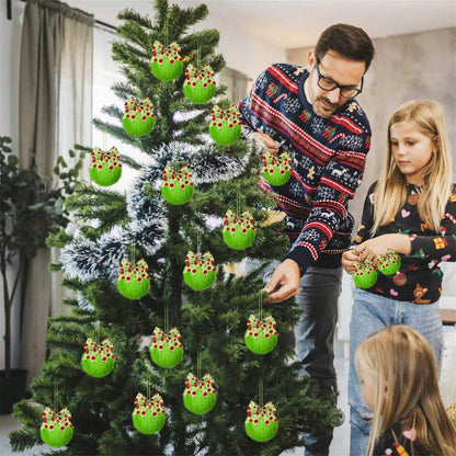 12pcs Green Plush Christmas Tree Hanging Ornaments with Bows, Soft and Festive Holiday Decorations for Home, Tree, or Office Display