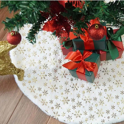 35-Inch White Plush Christmas Tree Skirt, Thick Velvet Tree Base Blanket with Lace Trim, Also Available in 60/90cm, Elegant Holiday Home Decor