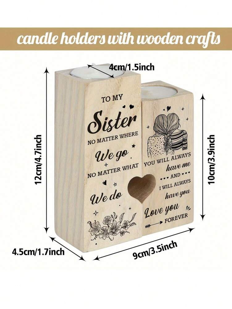 Heart-Shaped Candle Holder with Engraved Sister Message, Decorative Sentimental Ornament (Candle Not Included)
