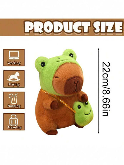 22cm Capybara Plush Toy with Frog Hat and Backpack, Adorable Soft Stuffed Animal Plush for Room Decoration or Collectible Display
