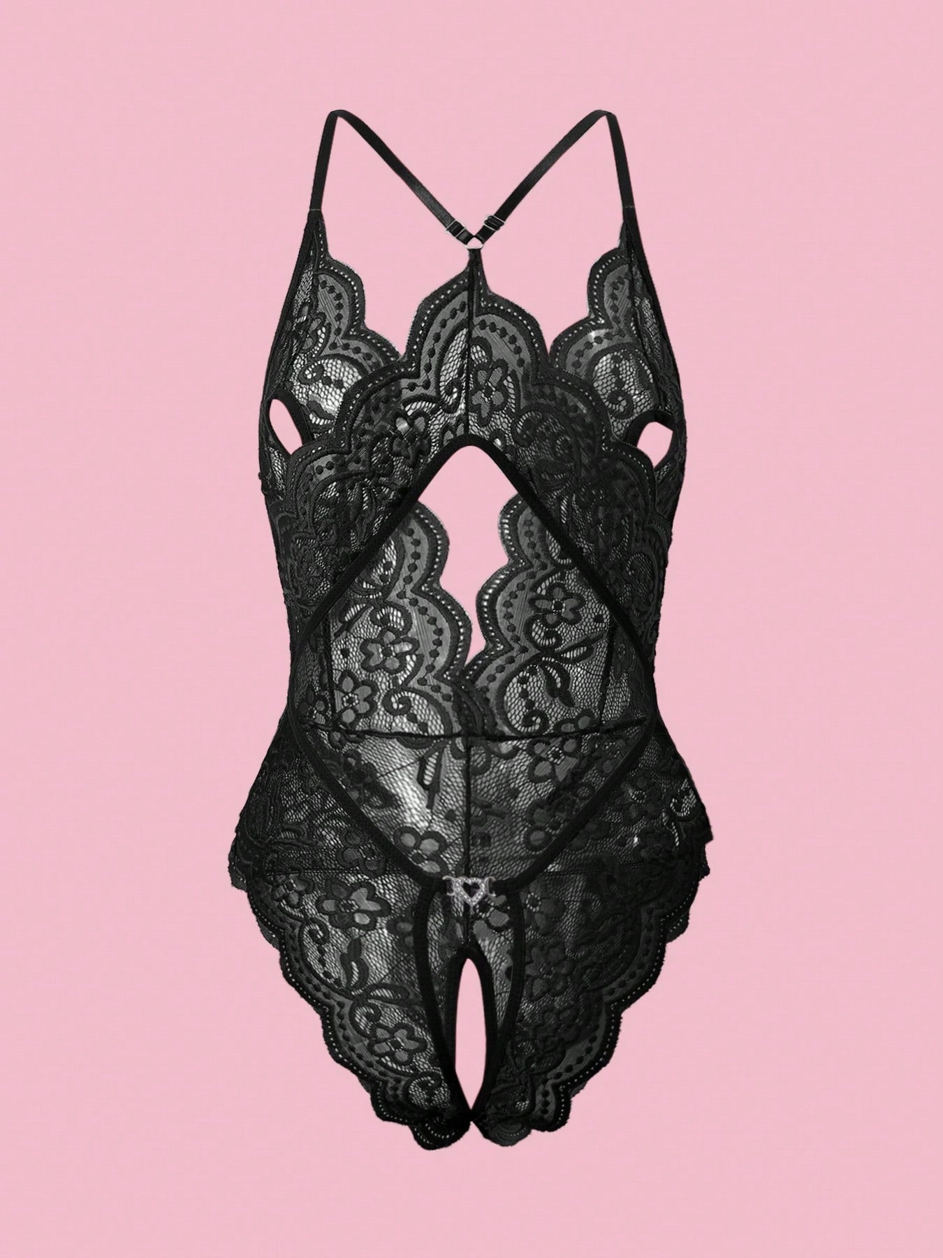 Deep V Lace Backless Bodysuit, Crotchless Open Bra Erotic Lingerie & Underpants, Women's Sexy Clothing