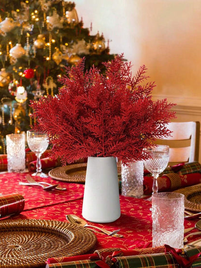 20pcs Glitter Cedar Pine Needles with Sequins, Artificial Blue and Pink Leaves for DIY Garlands, Wedding Bouquets, and Winter Holiday Home Decor