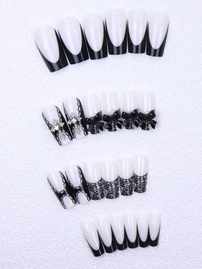 24pcs Long Ballet Christmas Press On Nails, White Snowflakes And Gingerbread Bow Design, 3D Acrylic False Nails For Women Holiday Gift