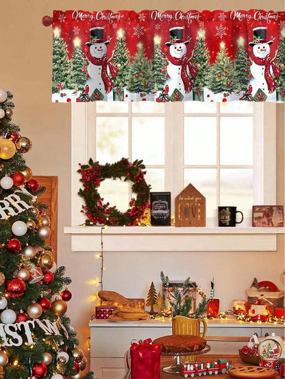 Santa Claus & Snowman Christmas Curtain Valance, 1–2 Piece Polyester Window Decor with Rod Pocket for Kitchen, Living Room or Bedroom