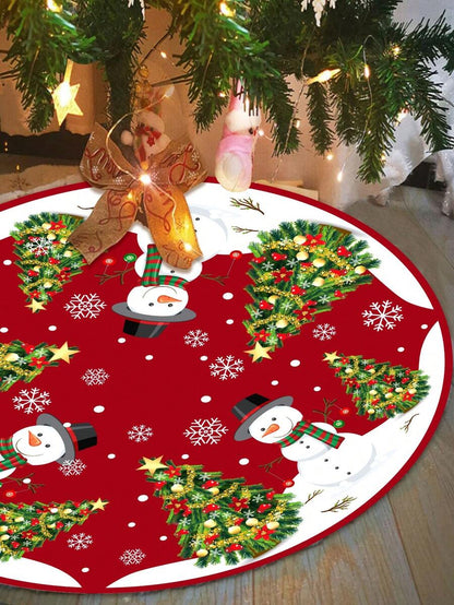 Red & Black Plaid Christmas Tree Skirt, Snowflake Pattern Round Tree Mat, Soft Decorative Base Cover for Living Room & Winter Holiday Home Decor