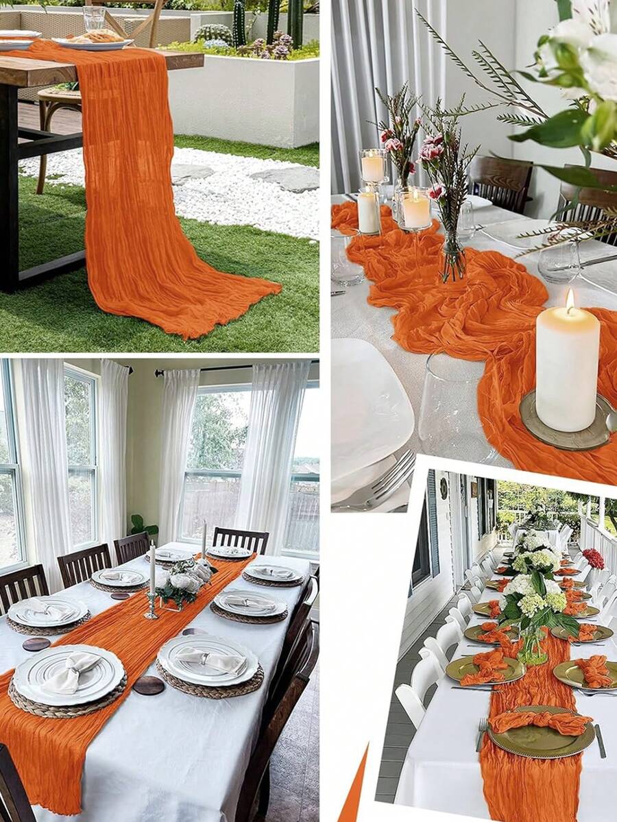 Wrinkled Cheesecloth Table Runner for Weddings and Holidays, Elegant Table Centerpiece Cloth for Christmas Dining, Birthdays, and Romantic Events