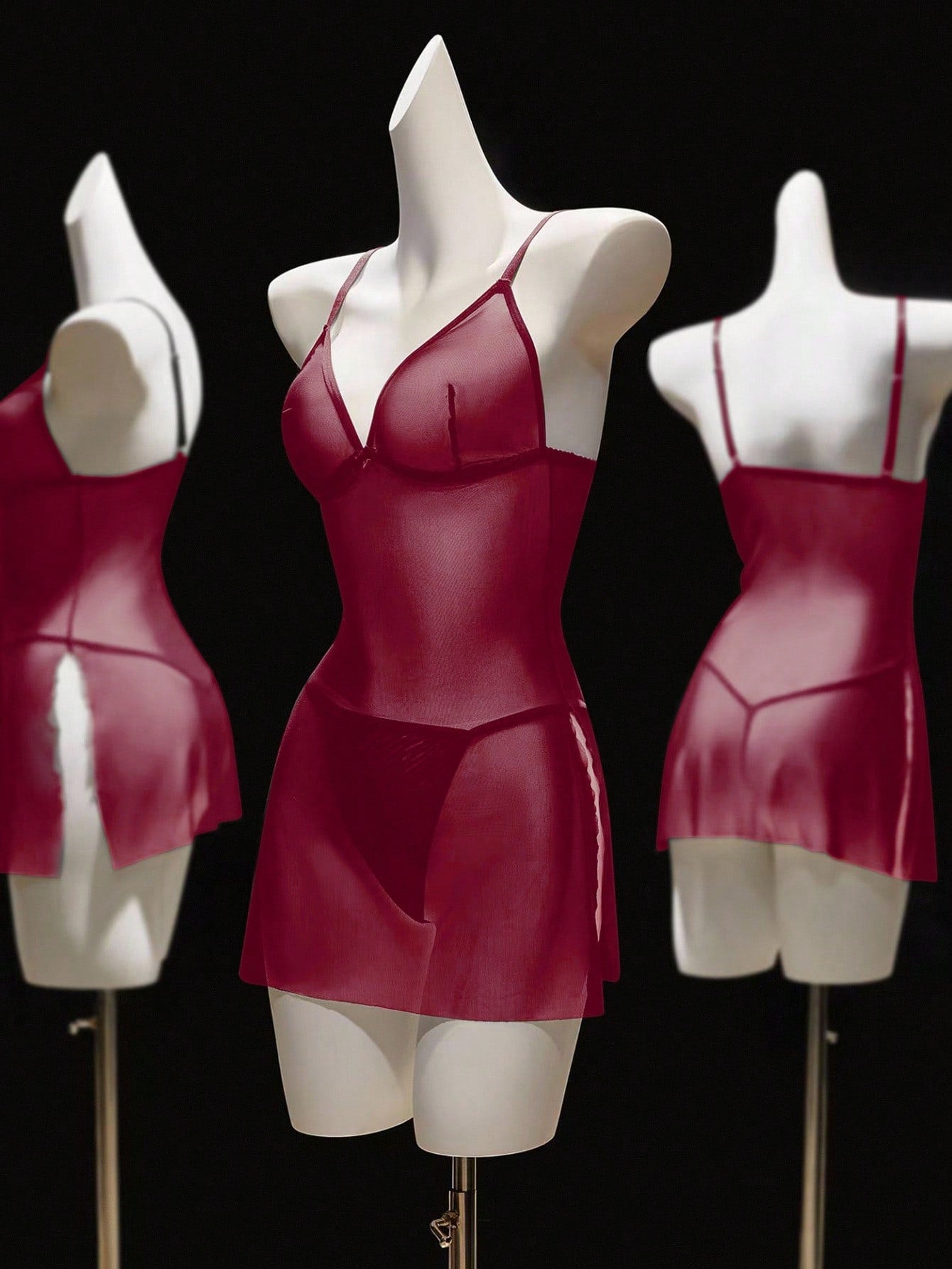 2-Piece Wireless Mesh Lingerie Set with Camisole Dress