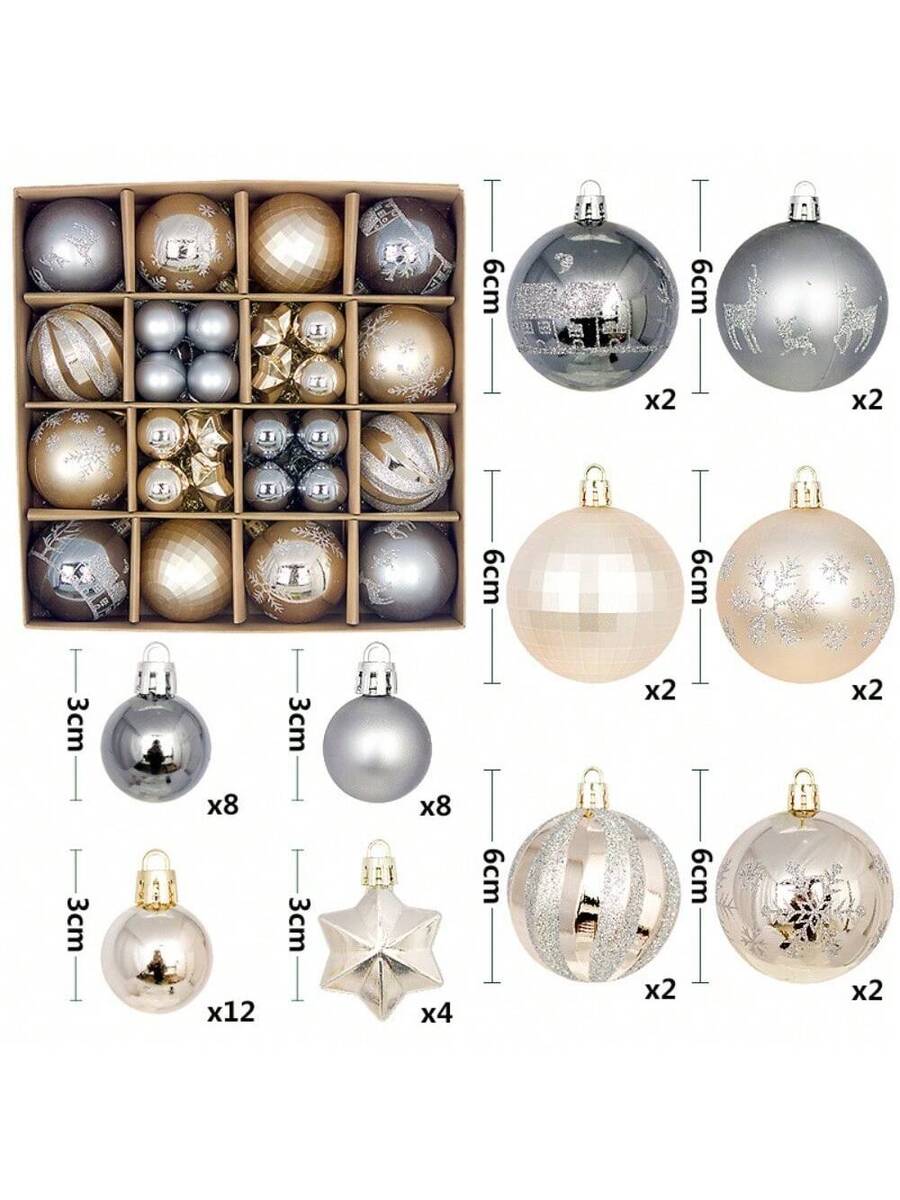 44pcs Sequined Christmas Tree Ball Ornaments, Glitter Decorative Holiday Tree Baubles, Perfect for Christmas Parties and Home Decoration