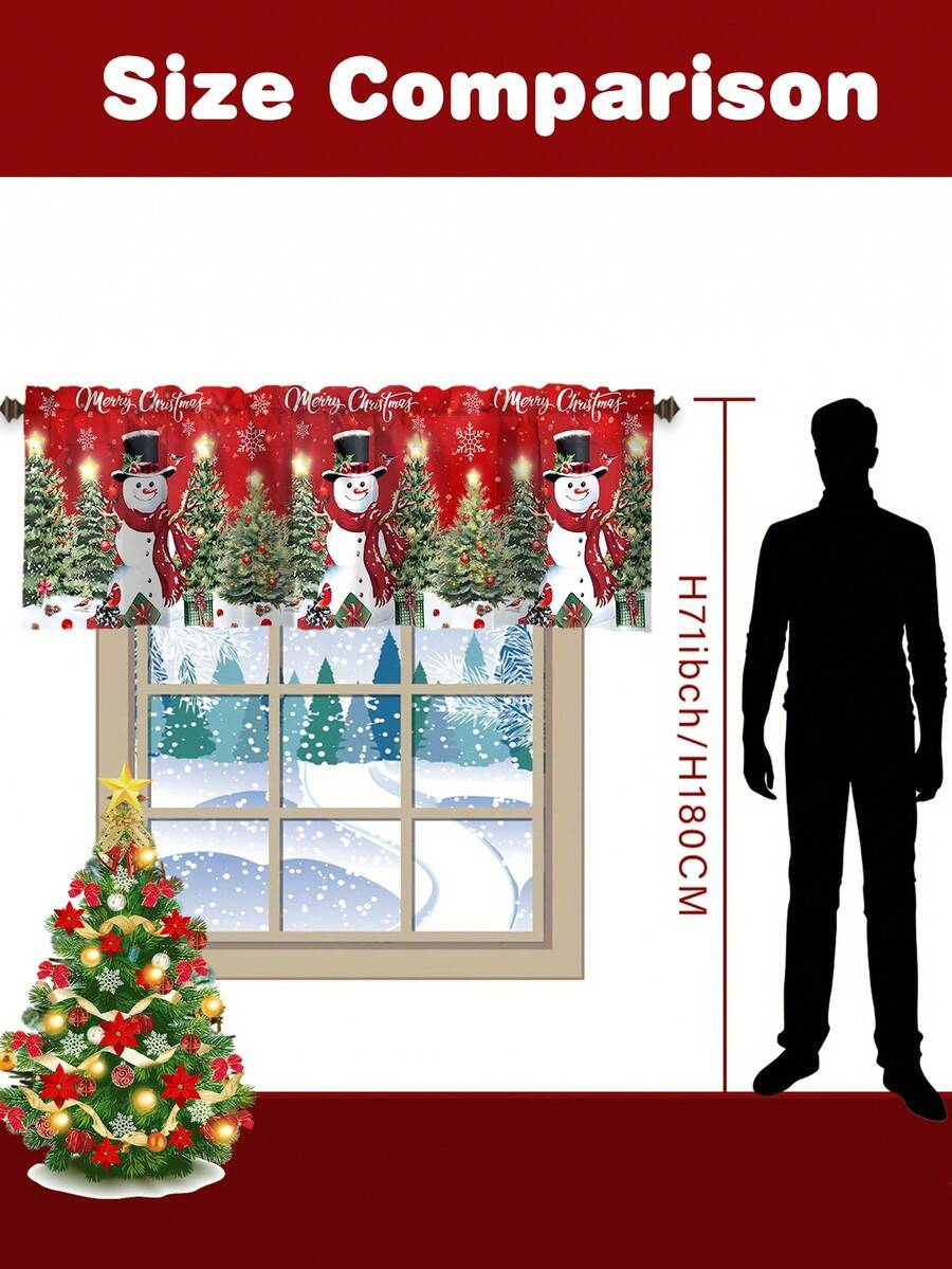Santa Claus & Snowman Christmas Curtain Valance, 1–2 Piece Polyester Window Decor with Rod Pocket for Kitchen, Living Room or Bedroom