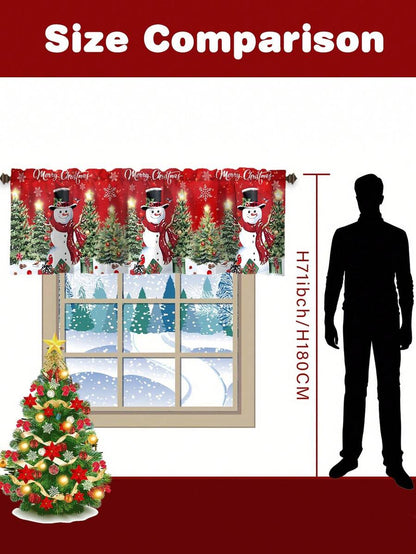 Santa Claus & Snowman Christmas Curtain Valance, 1–2 Piece Polyester Window Decor with Rod Pocket for Kitchen, Living Room or Bedroom