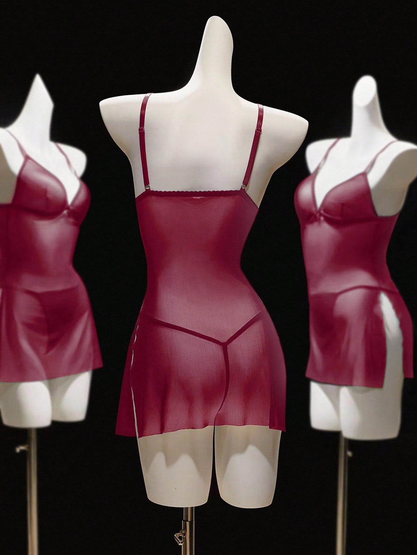 2-Piece Wireless Mesh Lingerie Set with Camisole Dress