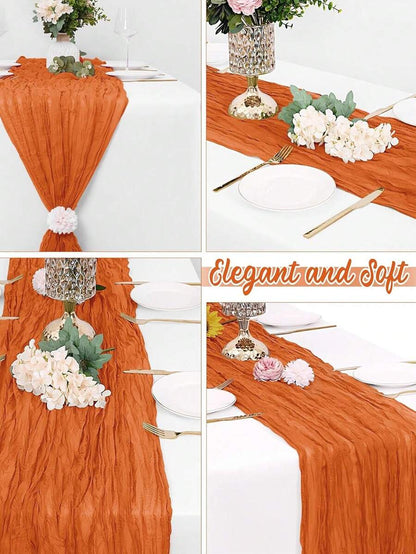 Wrinkled Cheesecloth Table Runner for Weddings and Holidays, Elegant Table Centerpiece Cloth for Christmas Dining, Birthdays, and Romantic Events