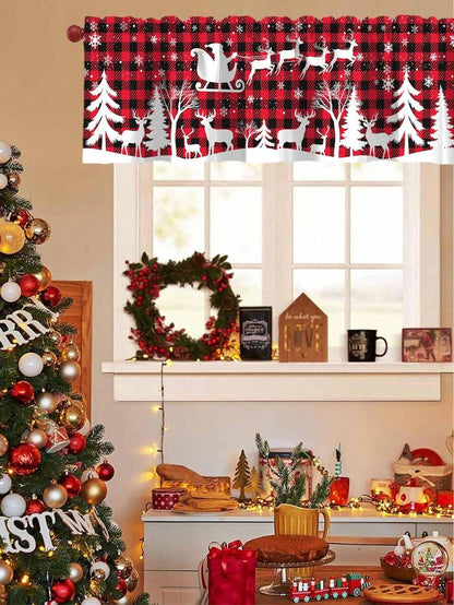 Santa Claus & Snowman Christmas Curtain Valance, 1–2 Piece Polyester Window Decor with Rod Pocket for Kitchen, Living Room or Bedroom