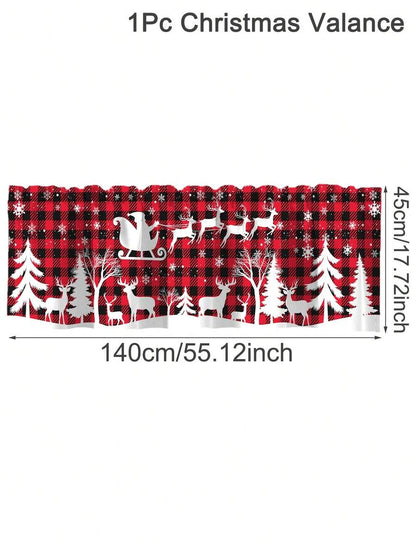 Santa Claus & Snowman Christmas Curtain Valance, 1–2 Piece Polyester Window Decor with Rod Pocket for Kitchen, Living Room or Bedroom