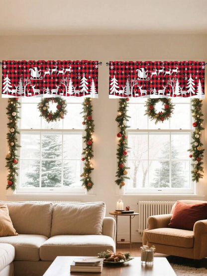 Santa Claus & Snowman Christmas Curtain Valance, 1–2 Piece Polyester Window Decor with Rod Pocket for Kitchen, Living Room or Bedroom