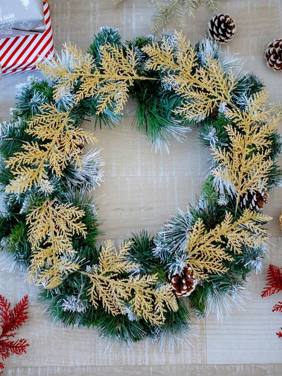 20pcs Glitter Cedar Pine Needles with Sequins, Artificial Blue and Pink Leaves for DIY Garlands, Wedding Bouquets, and Winter Holiday Home Decor