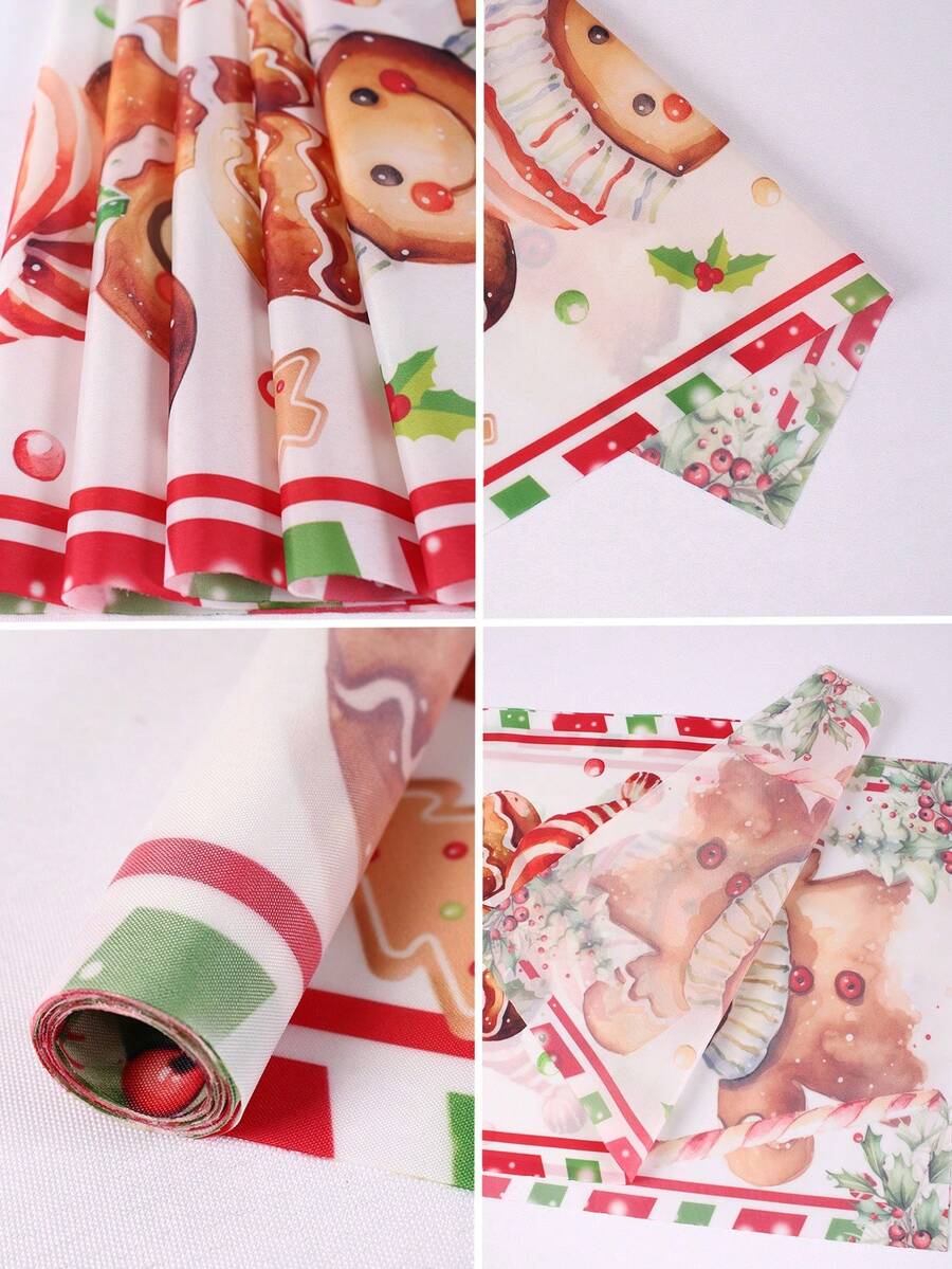 Gingerbread Man Christmas Table Runner, 35x180cm Polyester Holiday Table Flag, Festive Dining Room Décor for Christmas & Winter Home Use