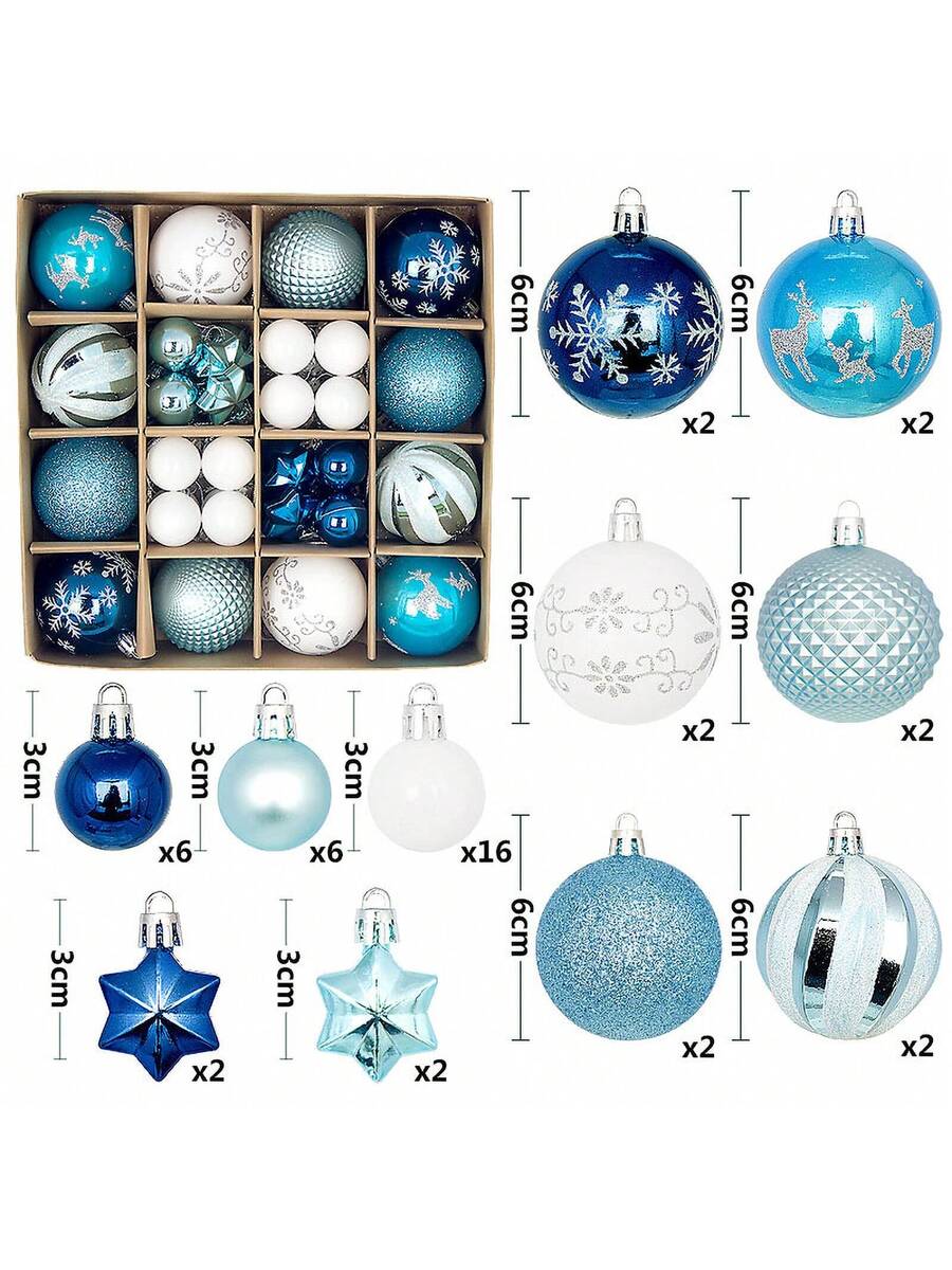 44pcs Sequined Christmas Tree Ball Ornaments, Glitter Decorative Holiday Tree Baubles, Perfect for Christmas Parties and Home Decoration