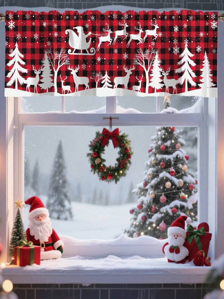 Santa Claus & Snowman Christmas Curtain Valance, 1–2 Piece Polyester Window Decor with Rod Pocket for Kitchen, Living Room or Bedroom