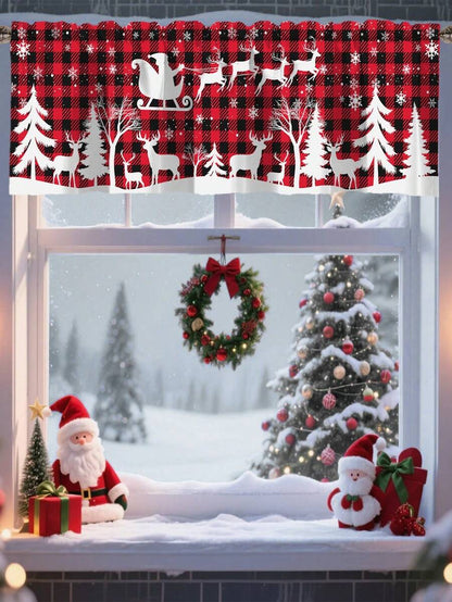 Santa Claus & Snowman Christmas Curtain Valance, 1–2 Piece Polyester Window Decor with Rod Pocket for Kitchen, Living Room or Bedroom