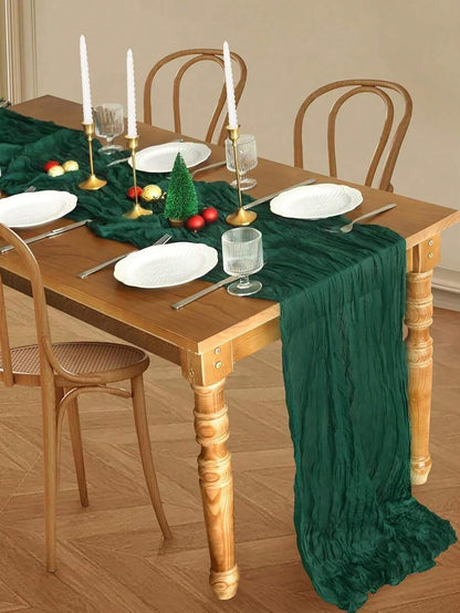 Wrinkled Cheesecloth Table Runner for Weddings and Holidays, Elegant Table Centerpiece Cloth for Christmas Dining, Birthdays, and Romantic Events