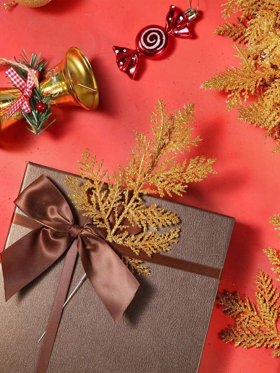 20pcs Glitter Cedar Pine Needles with Sequins, Artificial Blue and Pink Leaves for DIY Garlands, Wedding Bouquets, and Winter Holiday Home Decor