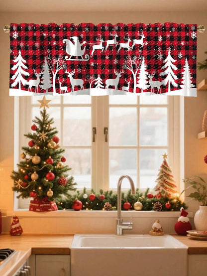 Santa Claus & Snowman Christmas Curtain Valance, 1–2 Piece Polyester Window Decor with Rod Pocket for Kitchen, Living Room or Bedroom