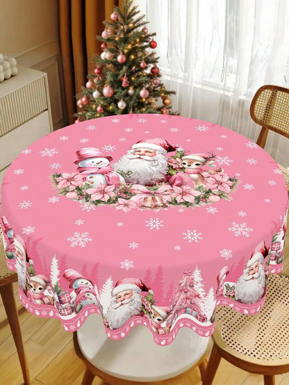 Festive Christmas Tablecloth with Snowman & Reindeer Wreath Design, Polyester Winter Table Cover for Dining Room & Kitchen Holiday Decor