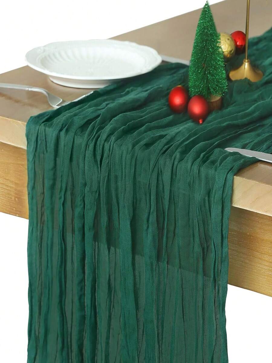 Wrinkled Cheesecloth Table Runner for Weddings and Holidays, Elegant Table Centerpiece Cloth for Christmas Dining, Birthdays, and Romantic Events