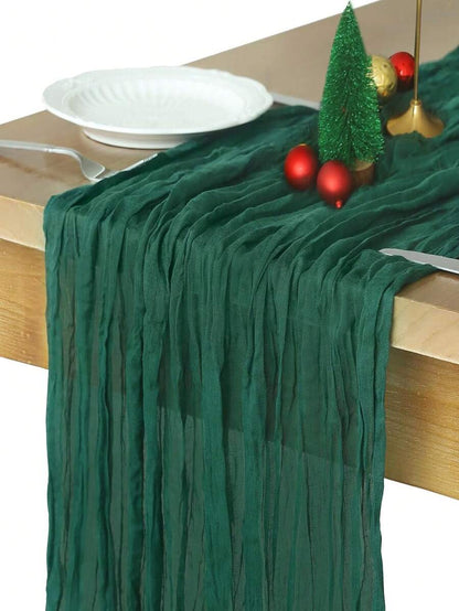Wrinkled Cheesecloth Table Runner for Weddings and Holidays, Elegant Table Centerpiece Cloth for Christmas Dining, Birthdays, and Romantic Events