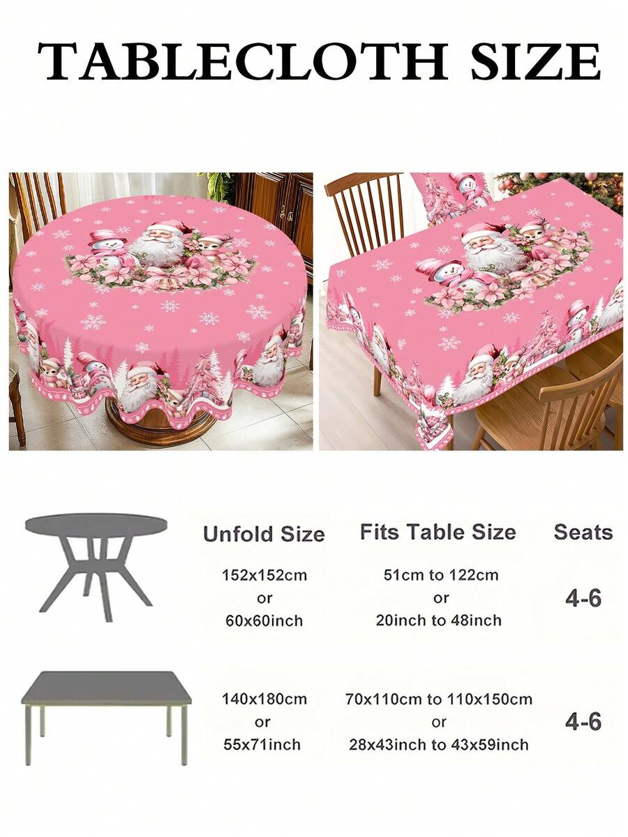 Festive Christmas Tablecloth with Snowman & Reindeer Wreath Design, Polyester Winter Table Cover for Dining Room & Kitchen Holiday Decor