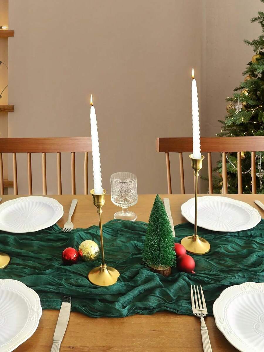 Wrinkled Cheesecloth Table Runner for Weddings and Holidays, Elegant Table Centerpiece Cloth for Christmas Dining, Birthdays, and Romantic Events