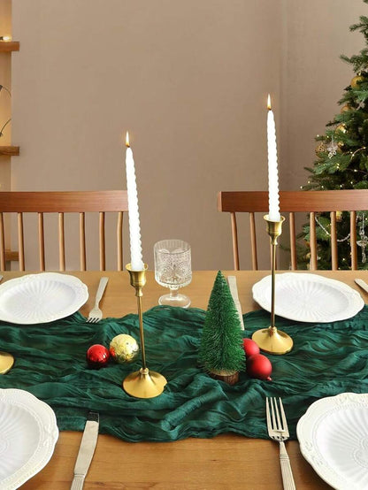 Wrinkled Cheesecloth Table Runner for Weddings and Holidays, Elegant Table Centerpiece Cloth for Christmas Dining, Birthdays, and Romantic Events