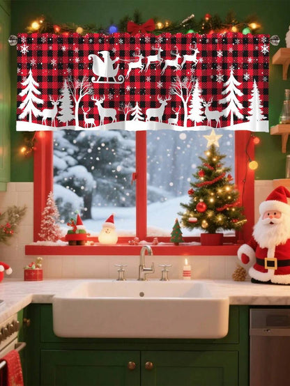 Santa Claus & Snowman Christmas Curtain Valance, 1–2 Piece Polyester Window Decor with Rod Pocket for Kitchen, Living Room or Bedroom