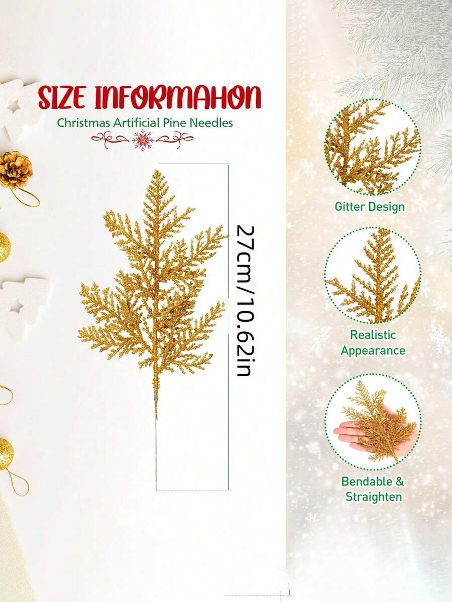 20pcs Glitter Cedar Pine Needles with Sequins, Artificial Blue and Pink Leaves for DIY Garlands, Wedding Bouquets, and Winter Holiday Home Decor