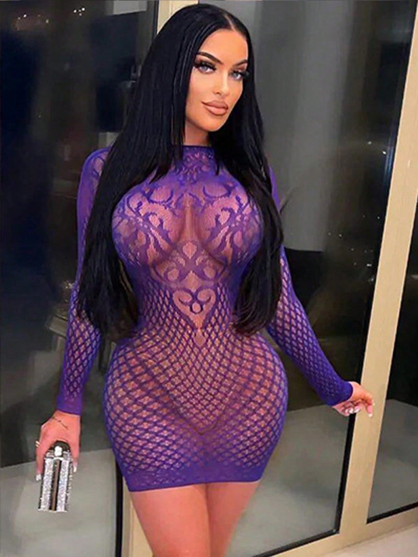 Sexy Role Play Fishnet See-Through Mini Dress